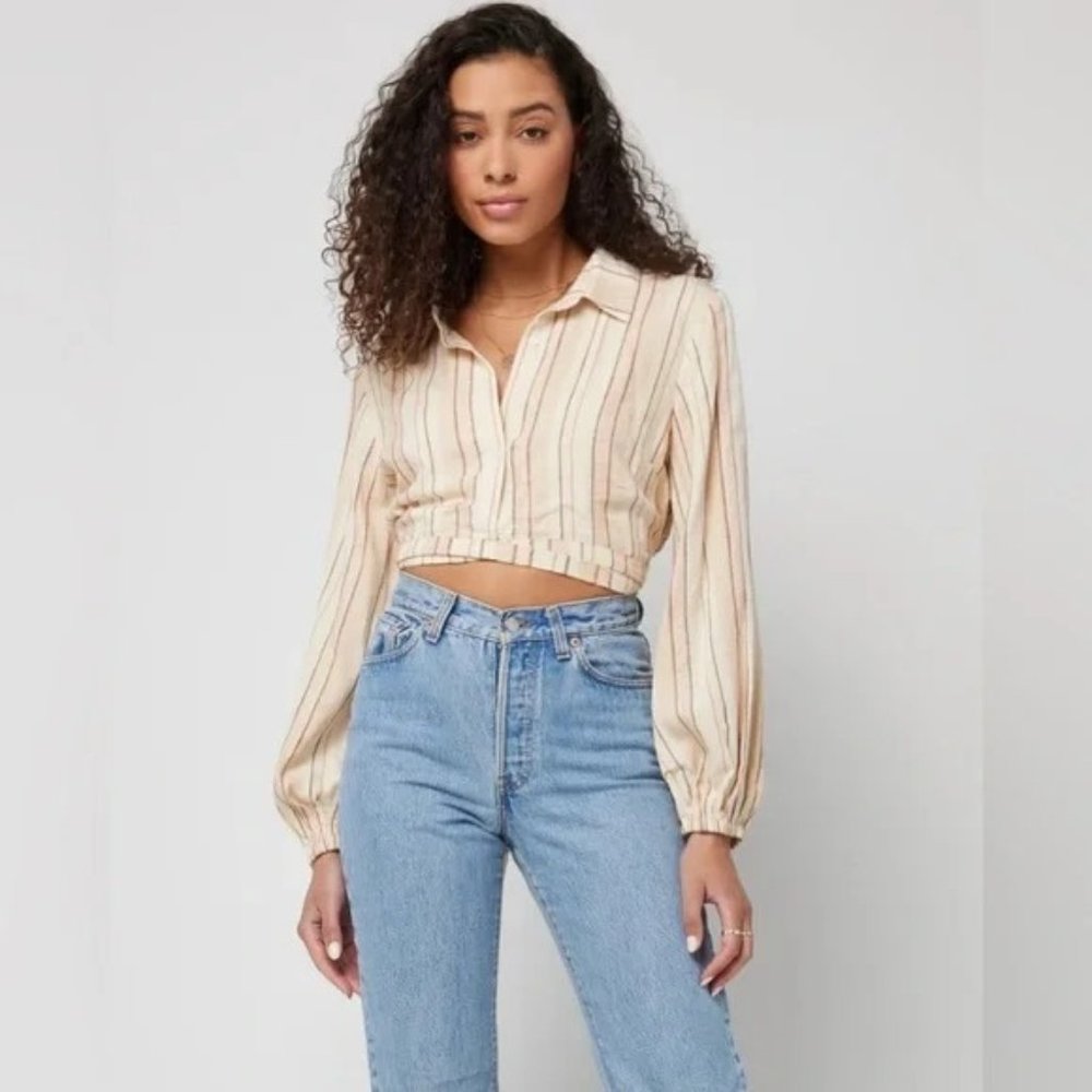 L*Space Play It Cool Top NWT Cropped Button Long Sleeve Shirt
